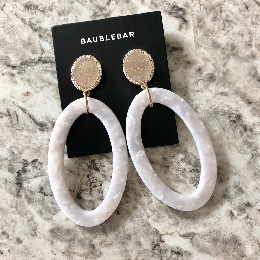 BaubleBar White Lucite Hoop Earrings Druzy Crystal
